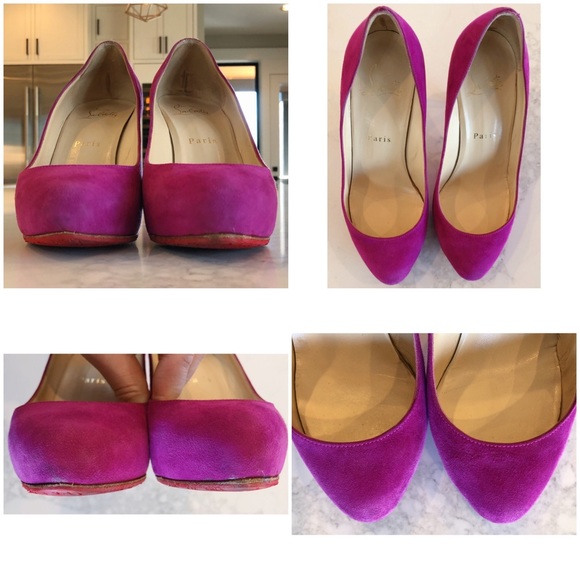 CHRISTIAN LOUBOUTIN Fuchsia Pink Purple SUEDE RON RON 100 Veau Velours PUMPS 36 - Picture 16 of 17